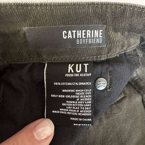 Kut From The Kloth Catherine‎ Boyfriend Corduroy Pants Womens 12 Olive Classic - Picture 6 of 12